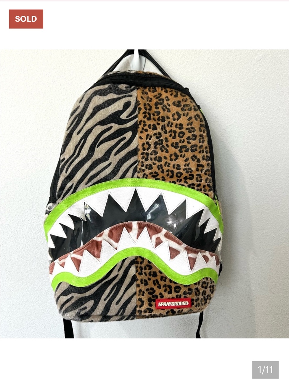 Sprayground Zebra & Leopard Shark Backpack with Neon Green Trim